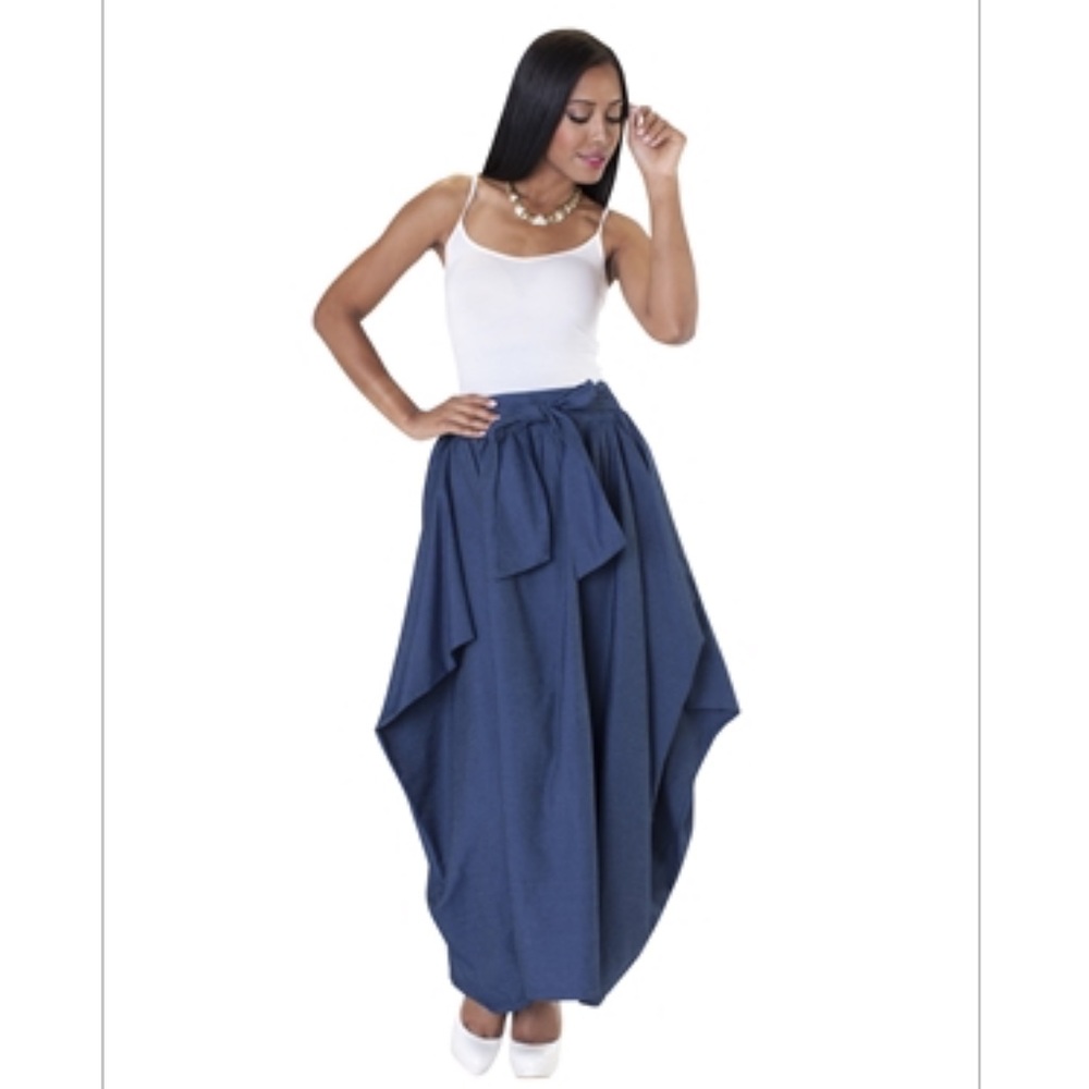 Stunning Puckered Side Denim Maxi Skirt